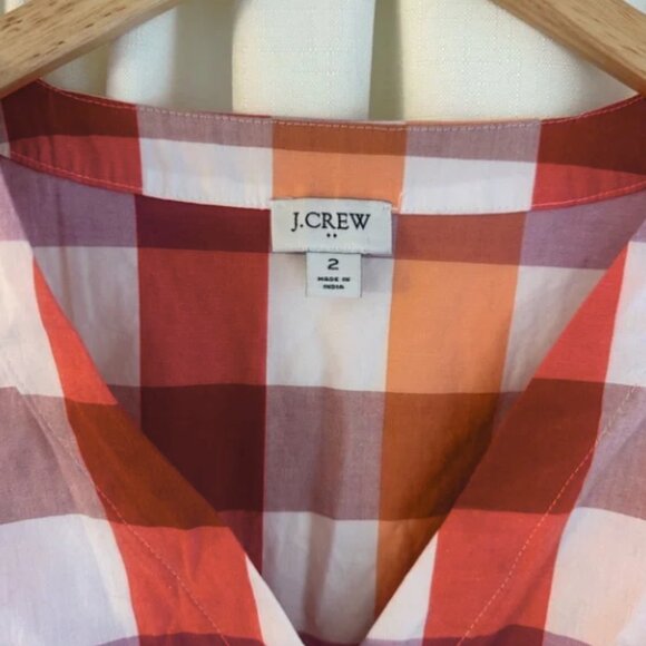 J.Crew gingham plaid tiered faux-wrap dress features a v-neck, sleeveless design - Picture 4 of 5